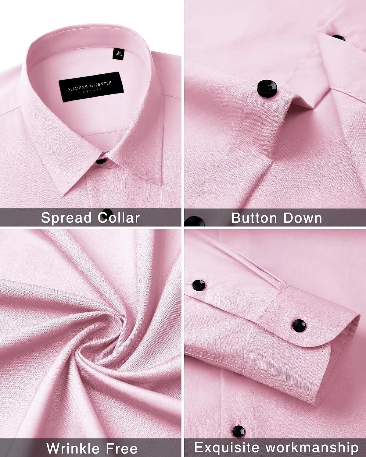 image:imageMens Dress Shirts Long Sleeve Wrinkle Free Business Button Down ShirtPink
