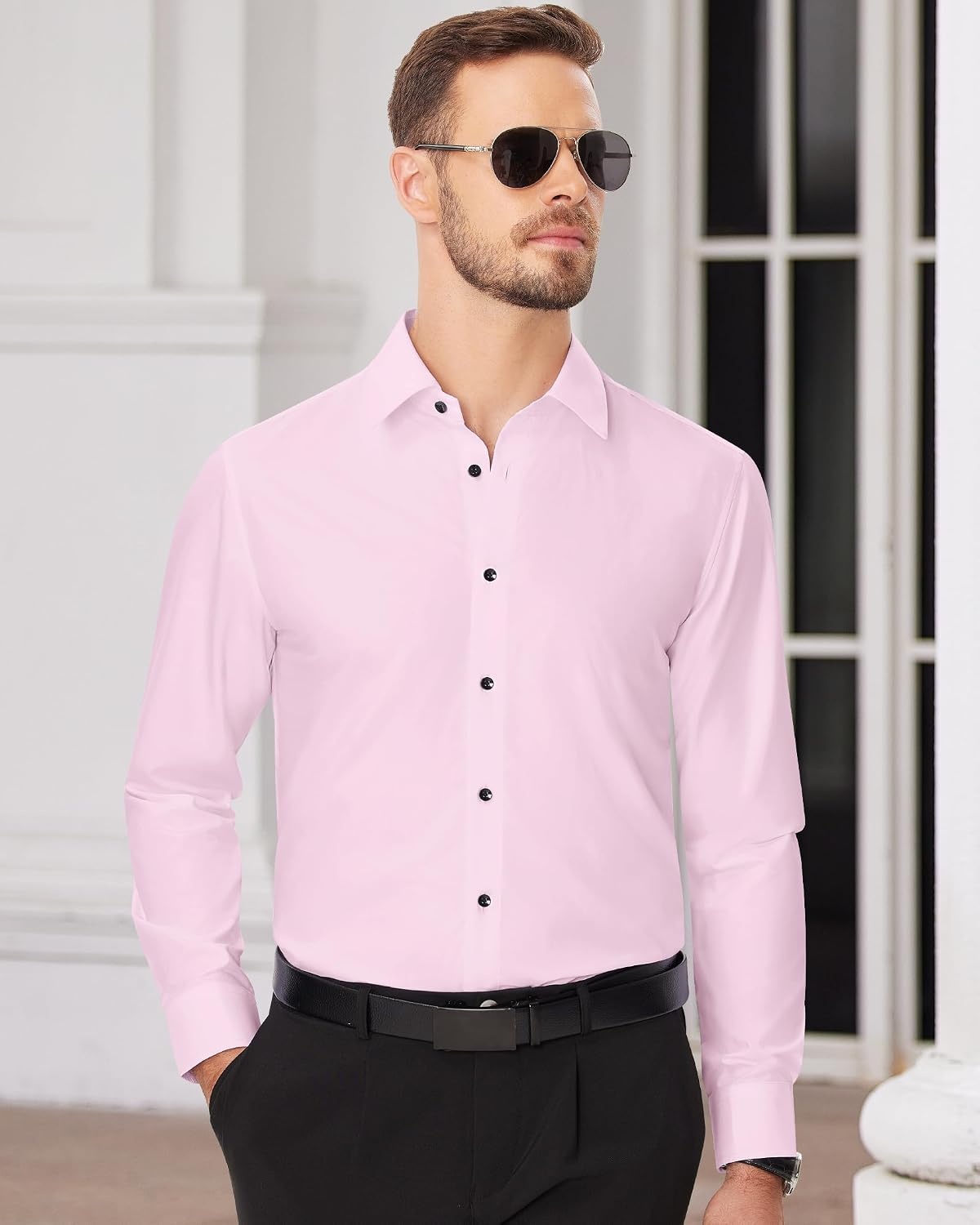 image:imageMens Dress Shirts Long Sleeve Wrinkle Free Business Button Down ShirtPink