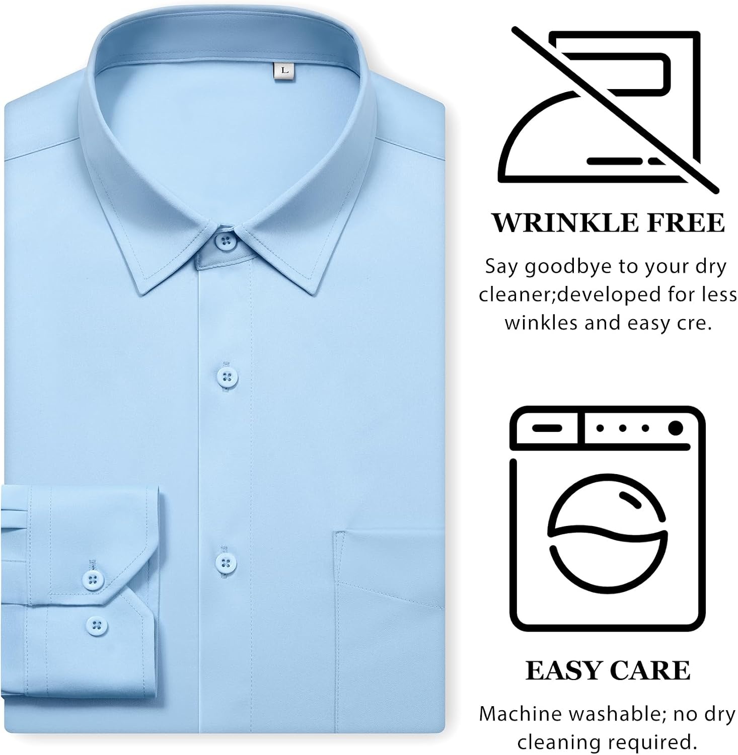 image:imageMens Dress Shirts Wrinkle Free Stretch Long Sleeve Shirt Business CasualBlue