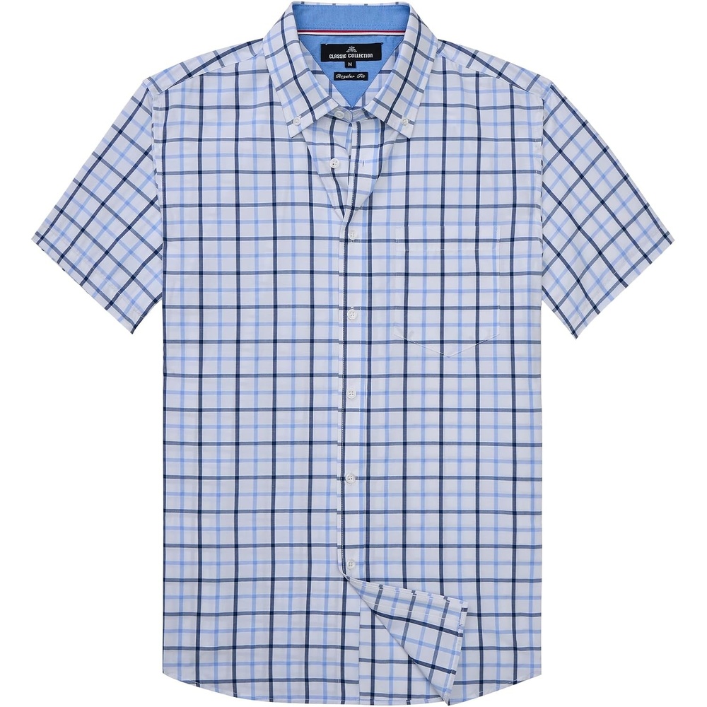 image:imageAlimens amp Gentle Plaid Mens Short Sleeve Button Down Shirts with PocketBlack Blue Check