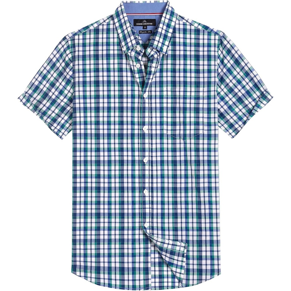 image:imageAlimens amp Gentle Plaid Mens Short Sleeve Button Down Shirts with PocketBlack Green Check