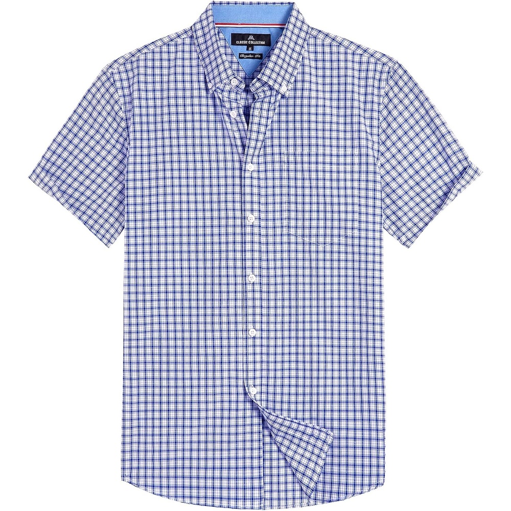 image:imageAlimens amp Gentle Plaid Mens Short Sleeve Button Down Shirts with PocketBlue Gingham