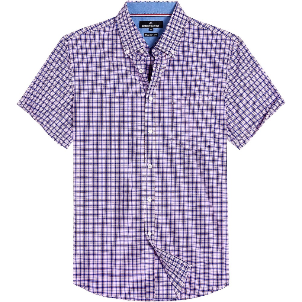 image:imageAlimens amp Gentle Plaid Mens Short Sleeve Button Down Shirts with PocketBlue Red Gingham