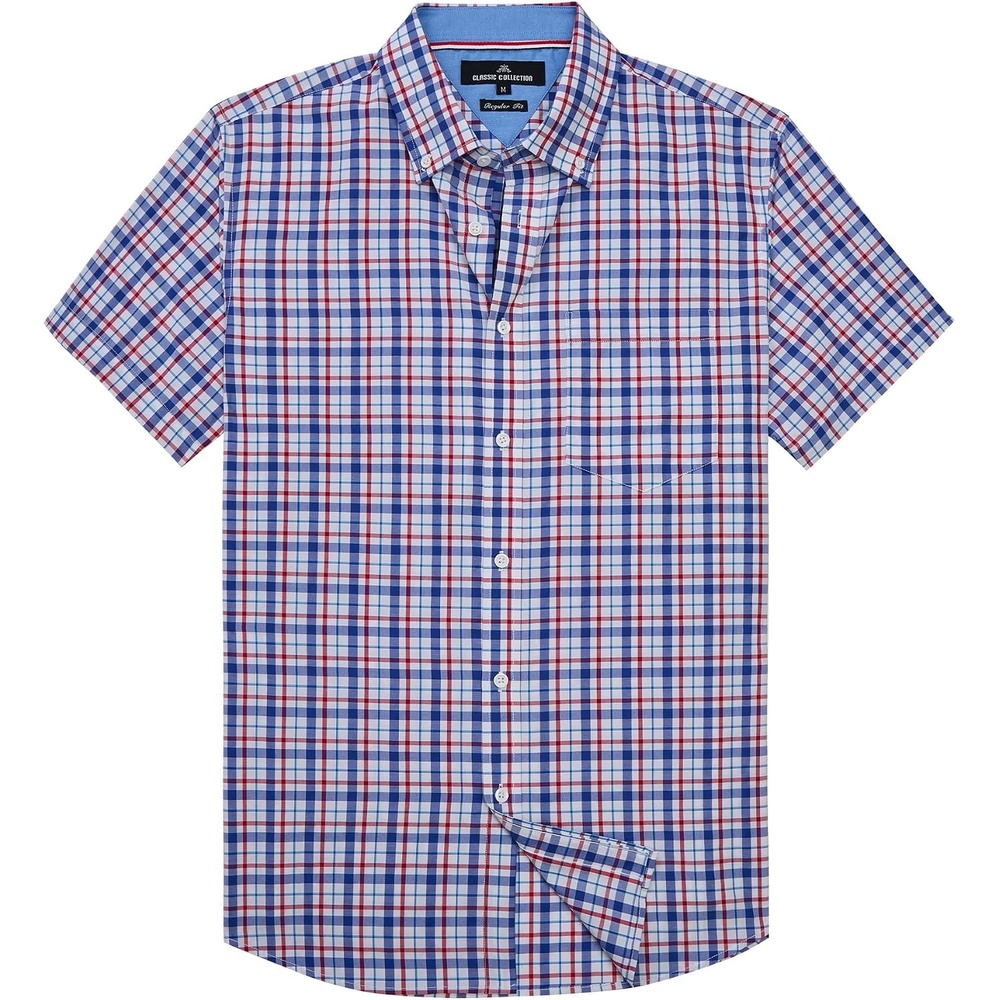 image:imageAlimens amp Gentle Plaid Mens Short Sleeve Button Down Shirts with PocketBlue Red Plaid