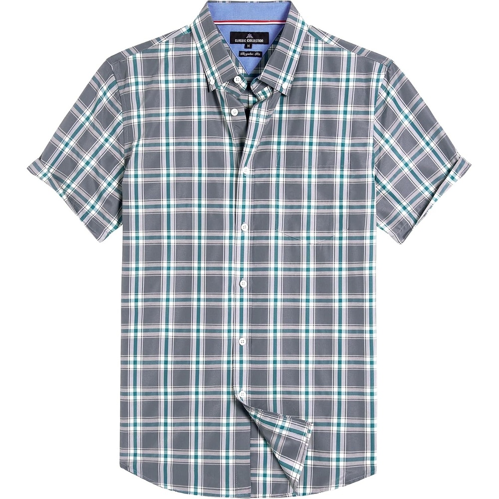 image:imageAlimens amp Gentle Plaid Mens Short Sleeve Button Down Shirts with PocketGrey Green Plaid