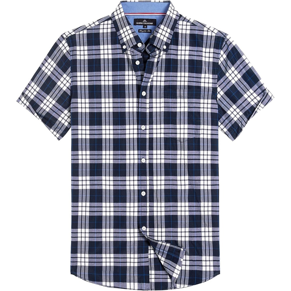 image:imageAlimens amp Gentle Plaid Mens Short Sleeve Button Down Shirts with PocketNavy Blue Plaid