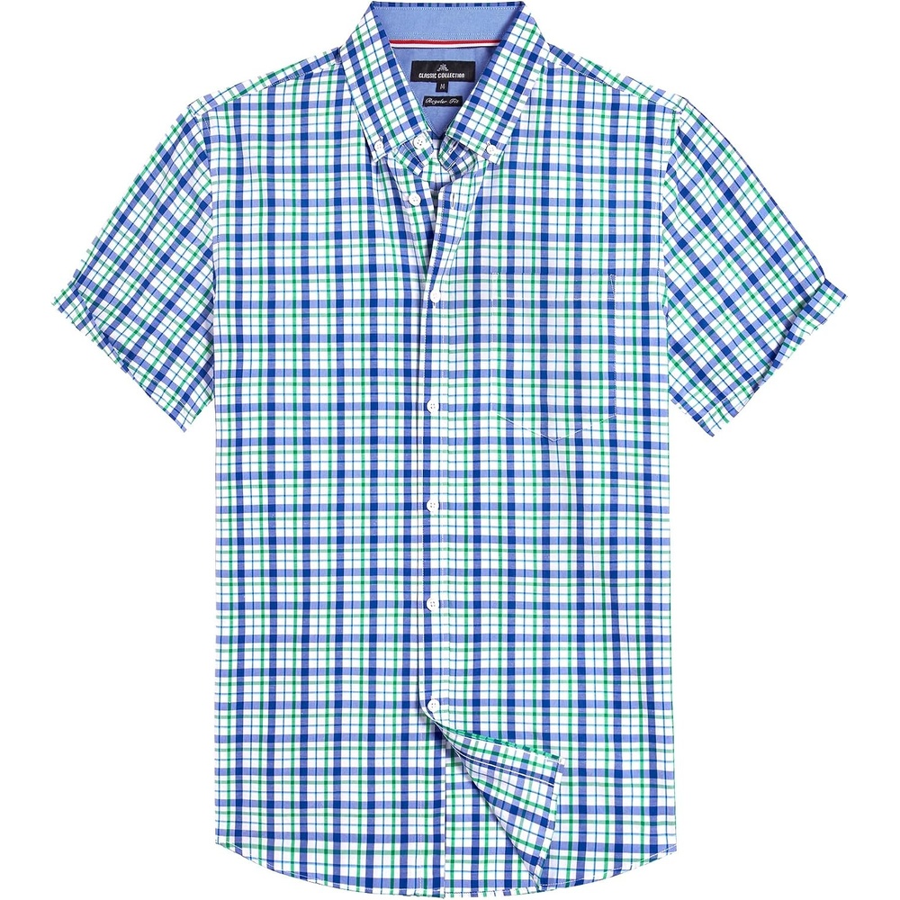 image:imageAlimens amp Gentle Plaid Mens Short Sleeve Button Down Shirts with PocketNavy Green Check