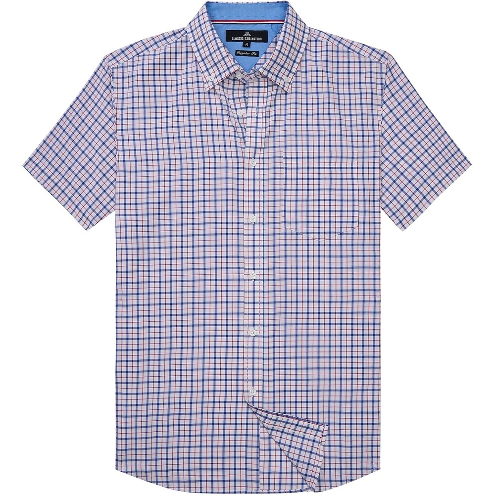 image:imageAlimens amp Gentle Plaid Mens Short Sleeve Button Down Shirts with PocketNavy Red Plaid