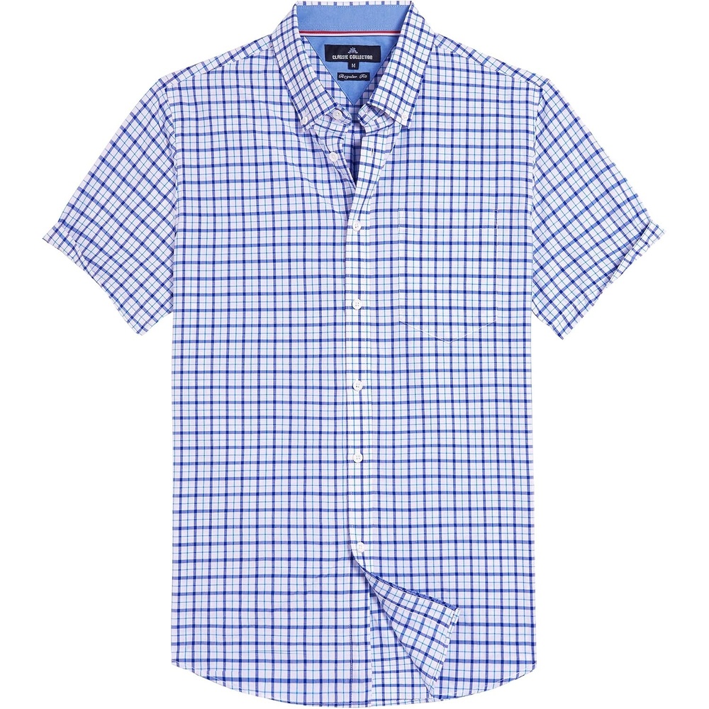 image:imageAlimens amp Gentle Plaid Mens Short Sleeve Button Down Shirts with PocketNavy Red Small Plaid