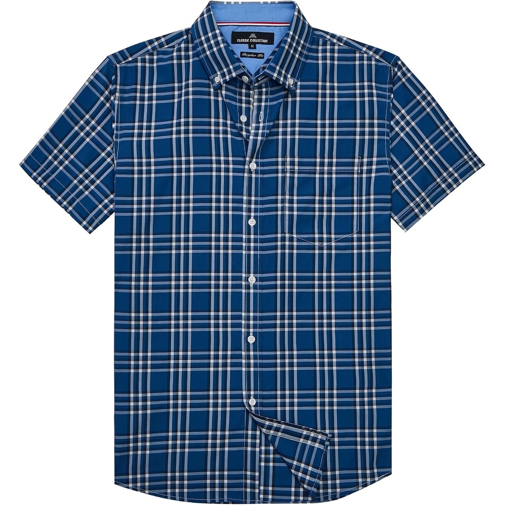 image:imageAlimens amp Gentle Plaid Mens Short Sleeve Button Down Shirts with PocketNavy White Check