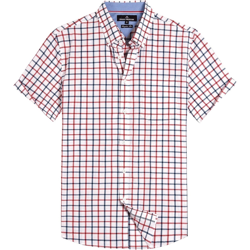image:imageAlimens amp Gentle Plaid Mens Short Sleeve Button Down Shirts with PocketRed Check
