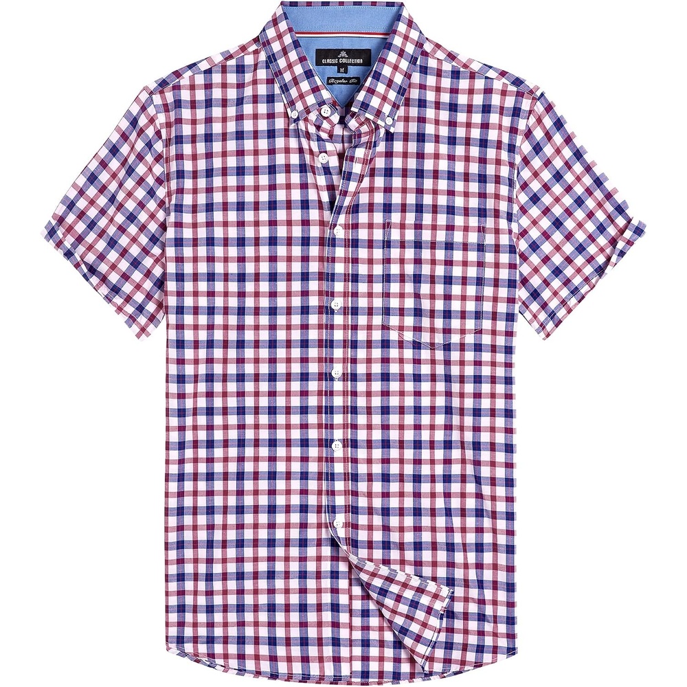 image:imageAlimens amp Gentle Plaid Mens Short Sleeve Button Down Shirts with PocketRed Navy Check