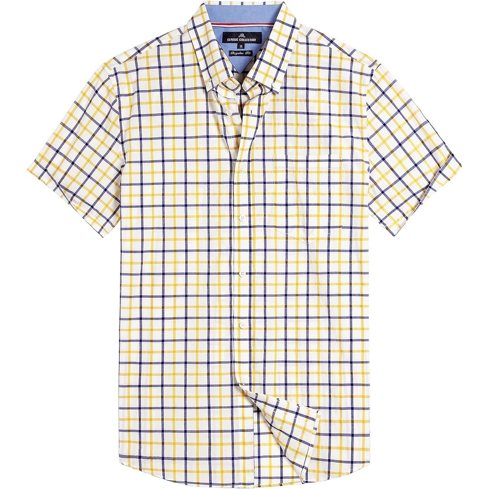 image:imageAlimens amp Gentle Plaid Mens Short Sleeve Button Down Shirts with PocketYellow Check
