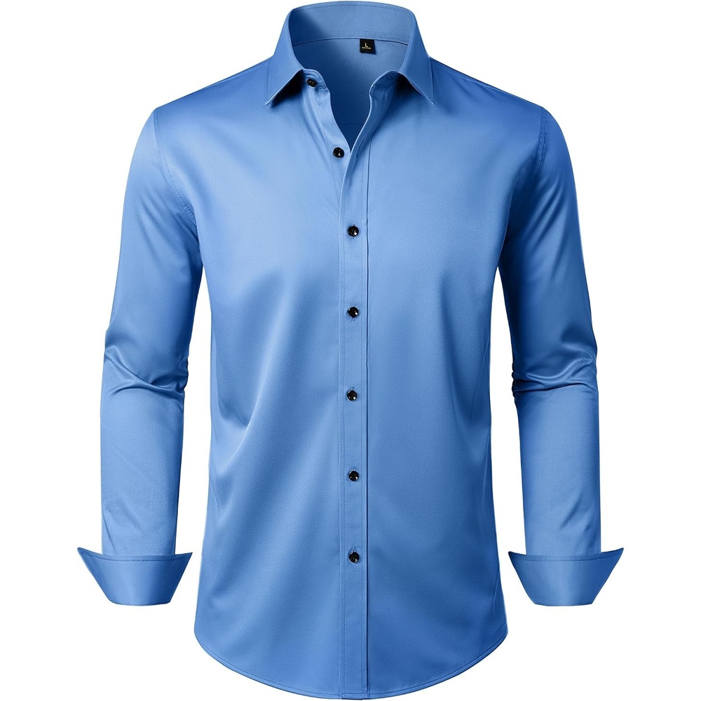 image:imageMens Dress Shirt Long Sleeve Wrinkle Free Stretch Button Down ShirtsClassic Blue