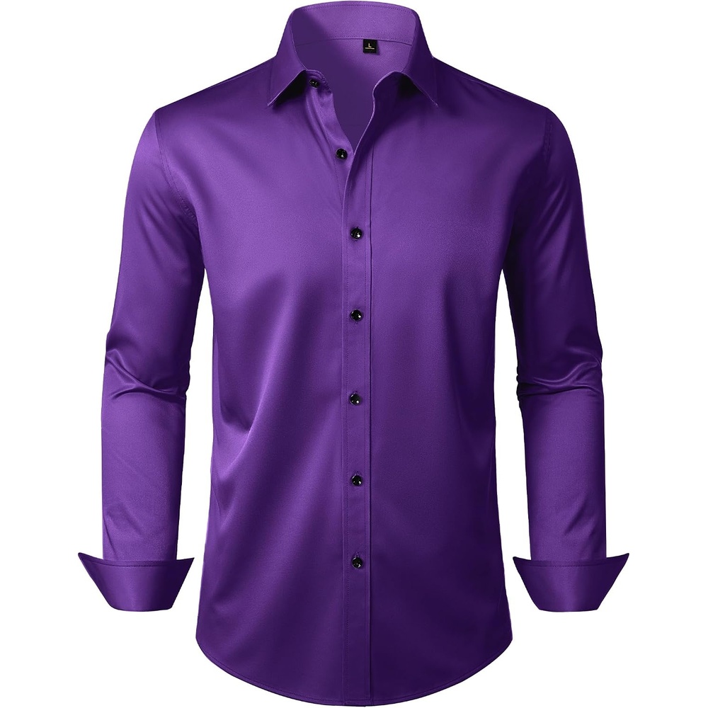 image:imageMens Dress Shirt Long Sleeve Wrinkle Free Stretch Button Down ShirtsPurple