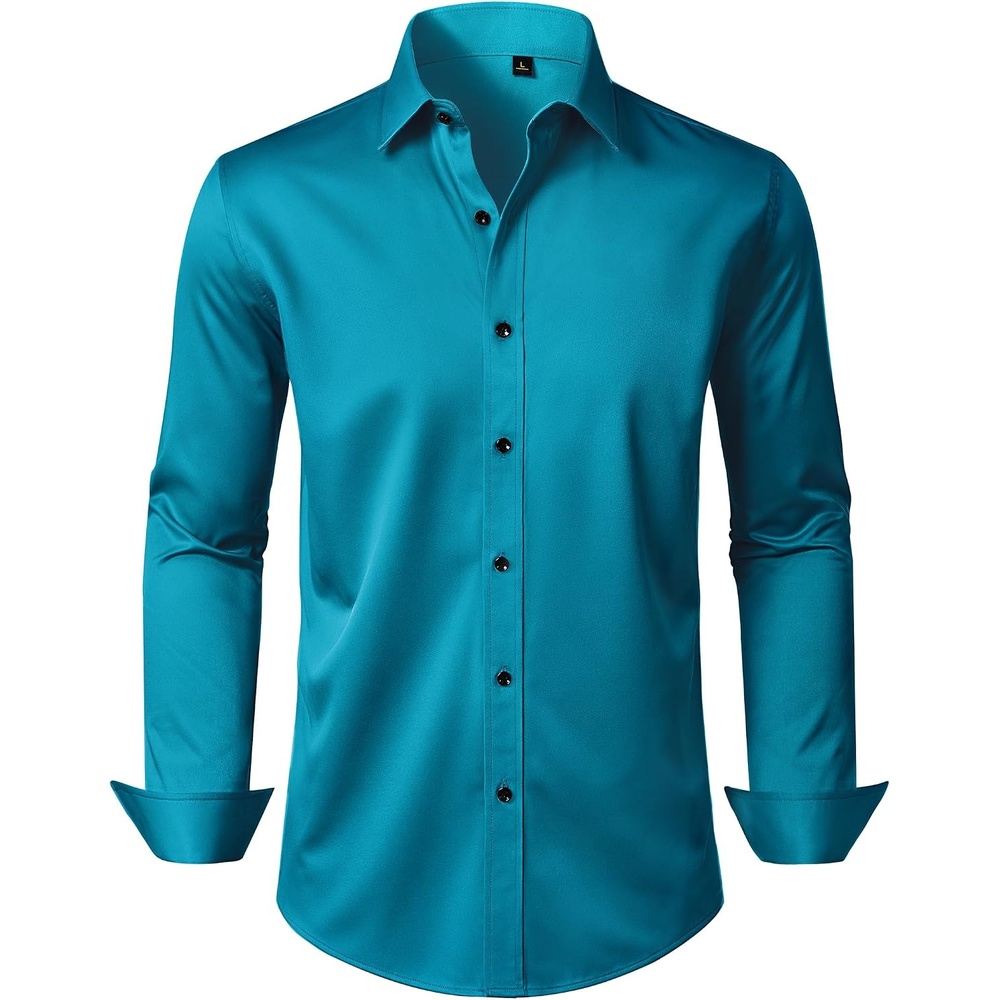 image:imageMens Dress Shirt Long Sleeve Wrinkle Free Stretch Button Down ShirtsTeal