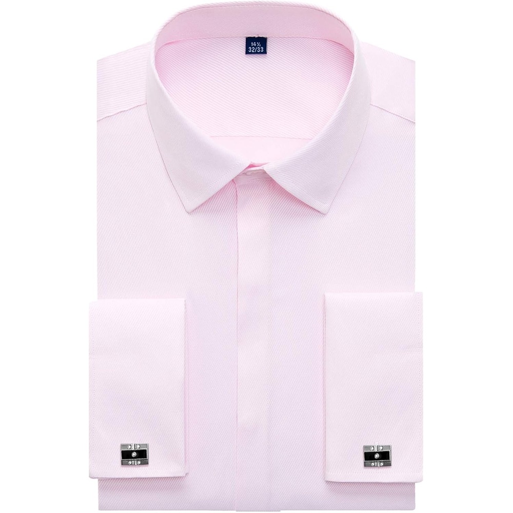 image:imageMens Dress Shirts French Cuff Regular Fit Formal Tuxedo Cufflinks ShirtTwilled Pink