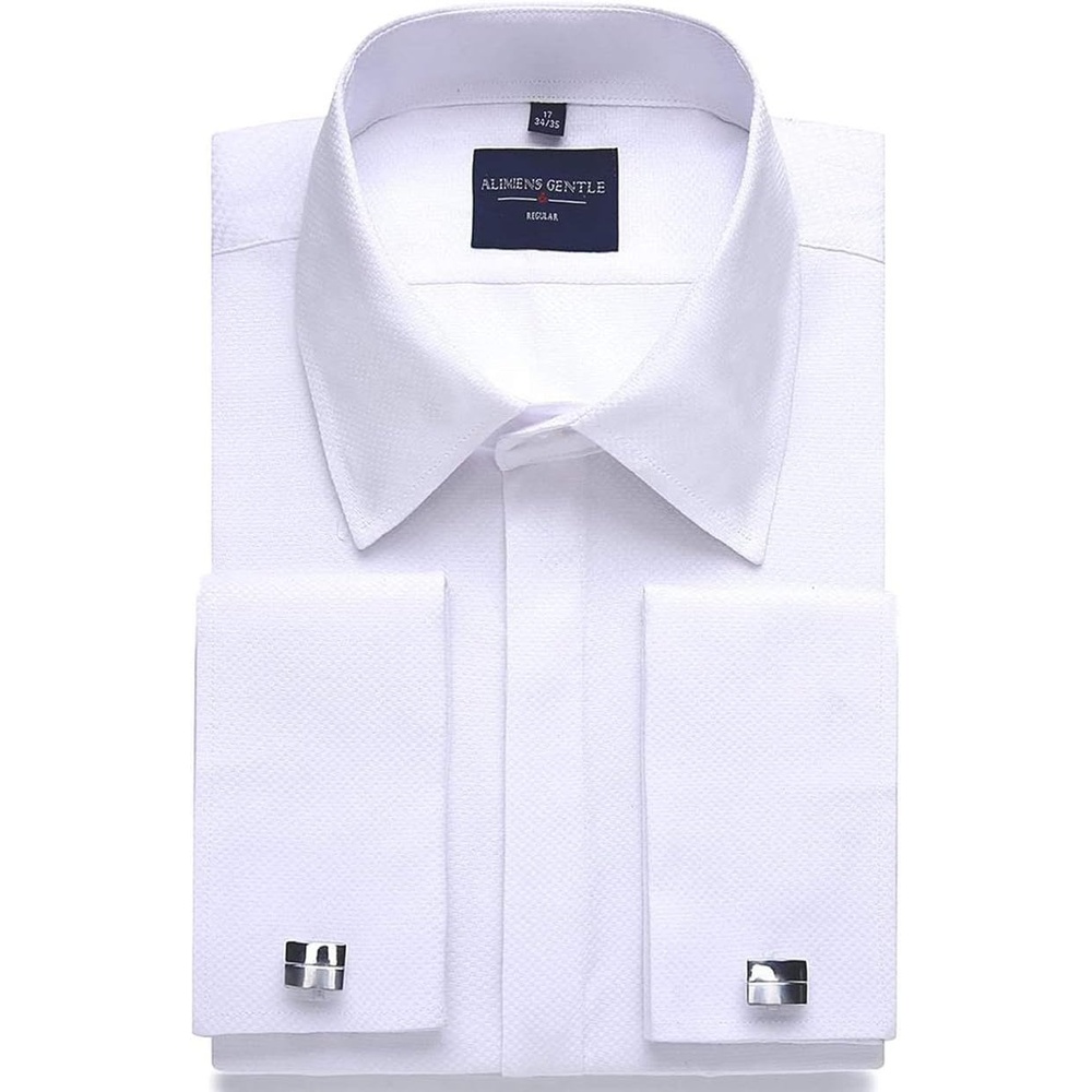 image:imageMens Dress Shirts French Cuff Regular Fit Formal Tuxedo Cufflinks ShirtWhite