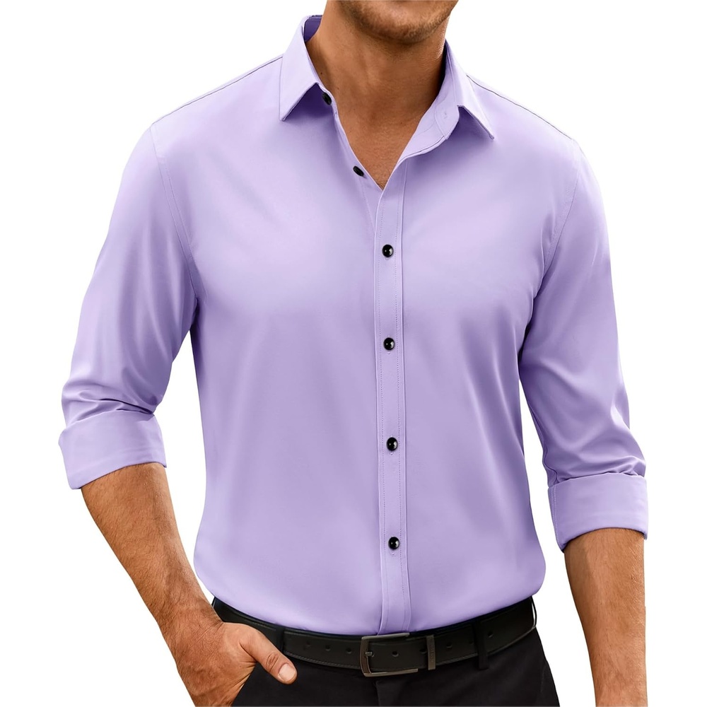 image:imageMens Dress Shirts Odor Resistant Long Sleeve Button Down Shirt StretchyLavender
