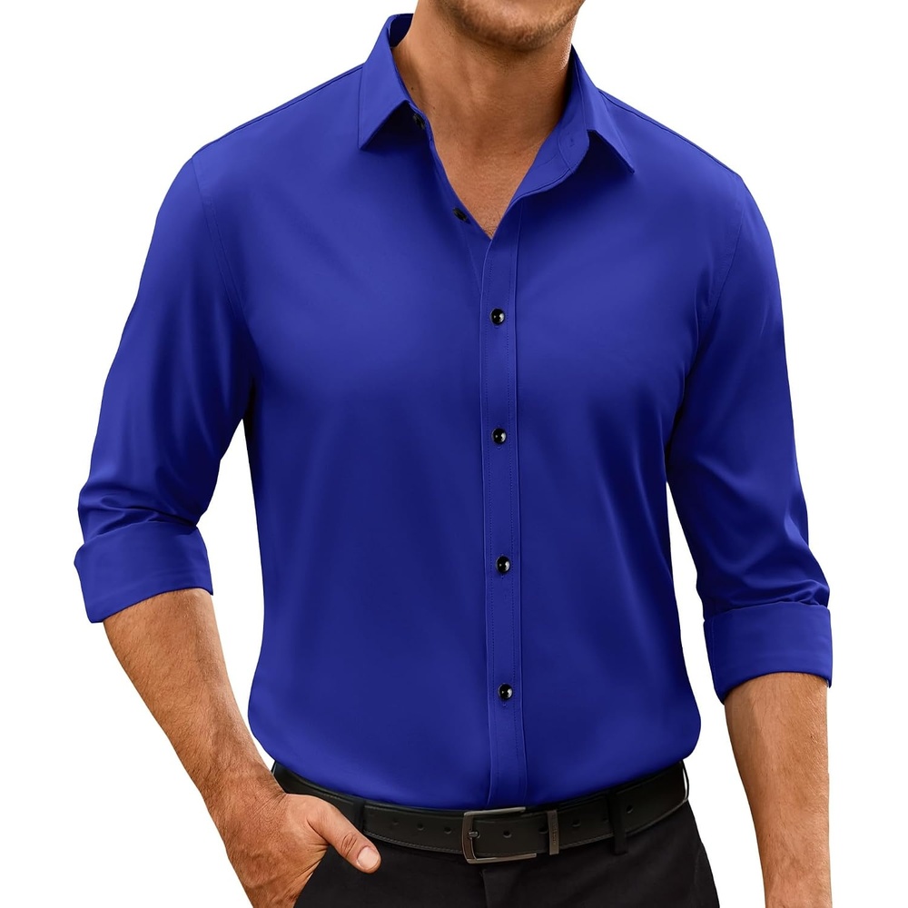 image:imageMens Dress Shirts Odor Resistant Long Sleeve Button Down Shirt StretchyRoyal Blue