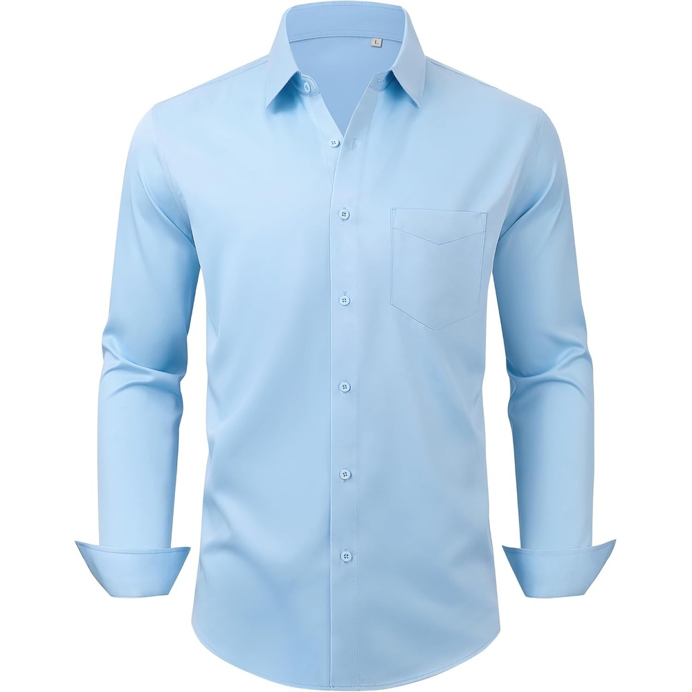image:imageMens Dress Shirts Wrinkle Free Stretch Long Sleeve Shirt Business CasualBlue