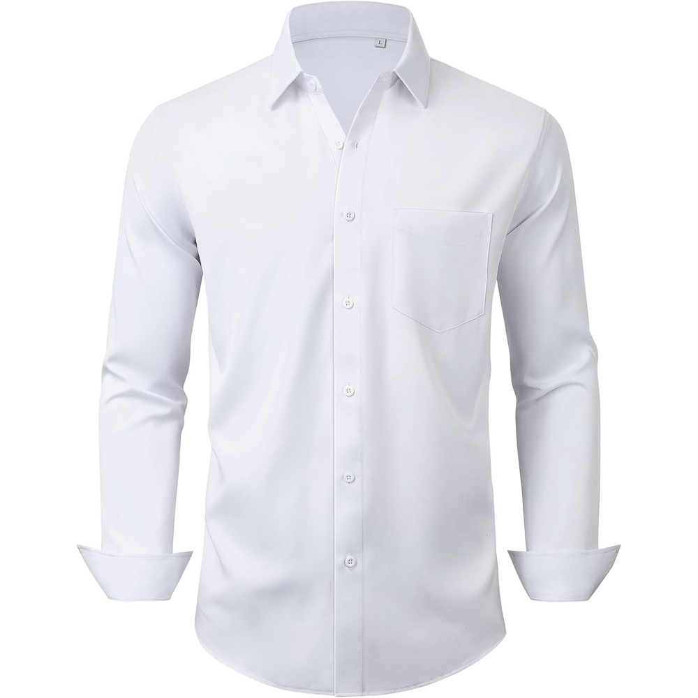 image:imageMens Dress Shirts Wrinkle Free Stretch Long Sleeve Shirt Business CasualWhite