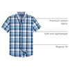 Alimens & Gentle Plaid Mens Short Sleeve Button Down Shirts with Pocket(Black Blue Plaid)