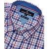 Alimens & Gentle Plaid Mens Short Sleeve Button Down Shirts with Pocket(Blue Red Plaid)