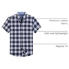 Alimens & Gentle Plaid Mens Short Sleeve Button Down Shirts with Pocket(Navy Blue Plaid)