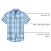 Alimens & Gentle Plaid Mens Short Sleeve Button Down Shirts with Pocket(Navy Green Check)