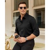 Mens Dress Shirts Odor Resistant Long Sleeve Button Down Shirt, Stretchy(Black)