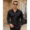 Mens Dress Shirts Odor Resistant Long Sleeve Button Down Shirt, Stretchy(Black)