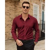 Mens Dress Shirts Odor Resistant Long Sleeve Button Down Shirt, Stretchy(Burgundy)