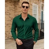 Mens Dress Shirts Odor Resistant Long Sleeve Button Down Shirt, Stretchy(Dark Green)