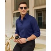 Mens Dress Shirts Odor Resistant Long Sleeve Button Down Shirt, Stretchy(Navy Blue)