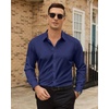 Mens Dress Shirts Odor Resistant Long Sleeve Button Down Shirt, Stretchy(Navy Blue)