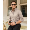 Mens Dress Shirts Odor Resistant Long Sleeve Button Down Shirt, Stretchy(Tan)