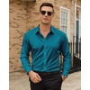 Mens Dress Shirts Odor Resistant Long Sleeve Button Down Shirt, Stretchy(Teal)