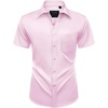 Mens Short Sleeve Dress Shirt Wrinkle Free Summer Button Down Shirts(Light Pink)