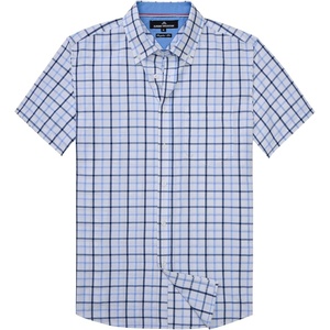 Alimens & Gentle Plaid Mens Short Sleeve Button Down Shirts with Pocket(Black Blue Check)
