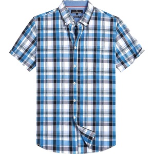 Alimens & Gentle Plaid Mens Short Sleeve Button Down Shirts with Pocket(Black Blue Plaid)