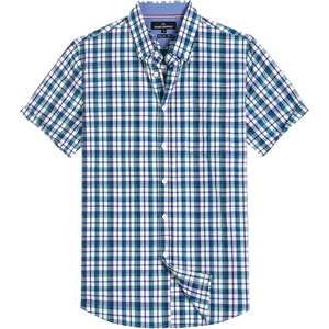 Alimens & Gentle Plaid Mens Short Sleeve Button Down Shirts with Pocket(Black Green Check)