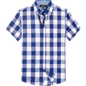 Alimens & Gentle Plaid Mens Short Sleeve Button Down Shirts with Pocket(Blue Buffalo)