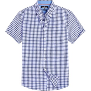 Alimens & Gentle Plaid Mens Short Sleeve Button Down Shirts with Pocket(Blue Gingham)