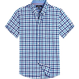 Alimens & Gentle Plaid Mens Short Sleeve Button Down Shirts with Pocket(Blue Navy Check)