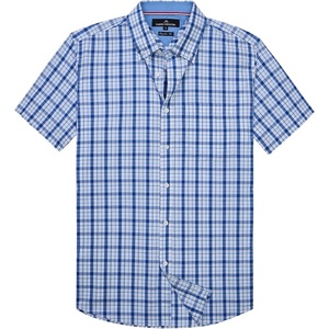 Alimens & Gentle Plaid Mens Short Sleeve Button Down Shirts with Pocket(Blue Navy Plaid)
