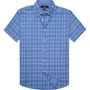 Alimens & Gentle Plaid Mens Short Sleeve Button Down Shirts with Pocket(Blue Plaid)