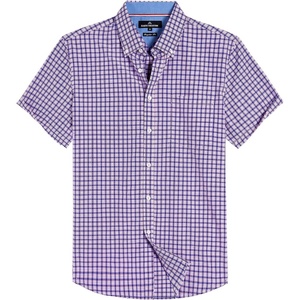 Alimens & Gentle Plaid Mens Short Sleeve Button Down Shirts with Pocket(Blue Red Gingham)
