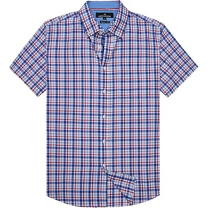 Alimens & Gentle Plaid Mens Short Sleeve Button Down Shirts with Pocket(Blue Red Plaid)