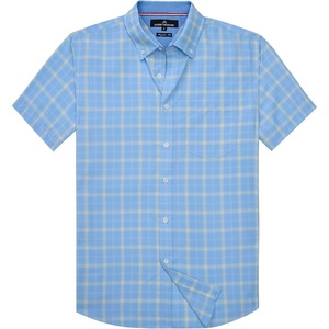 Alimens & Gentle Plaid Mens Short Sleeve Button Down Shirts with Pocket(Blue Yellow Plaid)
